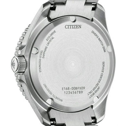 Citizen PROMASTER Marine Diver 200m BN0261-51E watch with black dial and silver stainless steel split pipe band