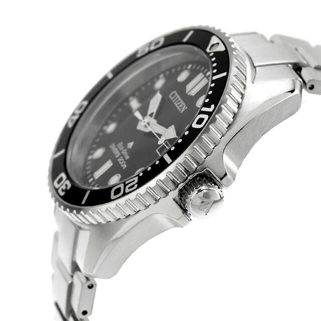 Citizen PROMASTER Marine Diver 200m BN0261-51E watch with black dial and silver stainless steel split pipe band