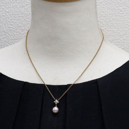 Mikimoto K18YG Akoya Pearl Diamond Pendant Necklace with 7.8mm pearl and 40cm yellow gold chain