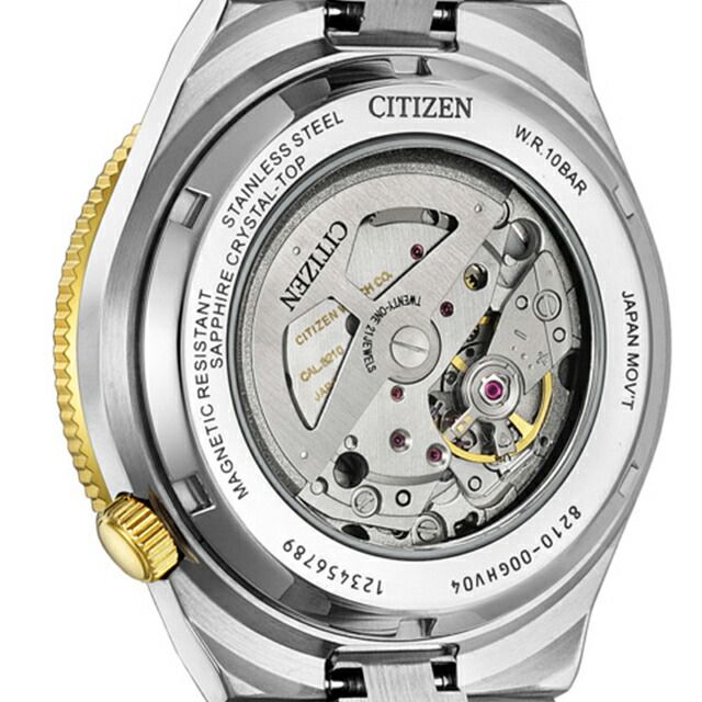Citizen Collection men's automatic watch NJ0234-58X with red dial and silver gold stainless steel band
