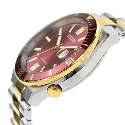 Citizen Collection men's automatic watch NJ0234-58X with red dial and silver gold stainless steel band