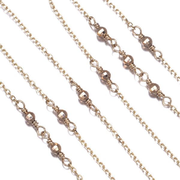 Agate chain necklace with a mirror ball pendant in yellow and pink gold, 70cm length, 2.2mm wide