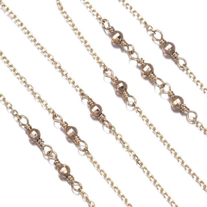 Agate chain necklace with a mirror ball pendant in yellow and pink gold, 70cm length, 2.2mm wide