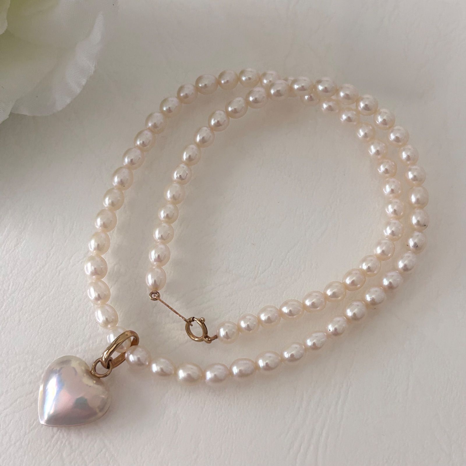TASAKI K18 gold necklace with pearl and removable malac pearl heart pendant 42.5 cm length