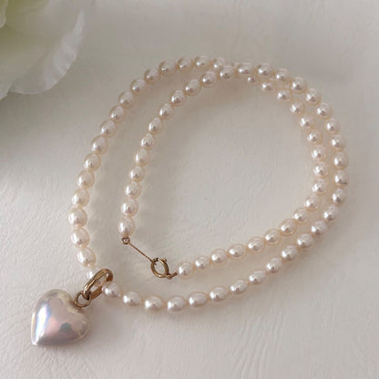 TASAKI K18 gold necklace with pearl and removable malac pearl heart pendant 42.5 cm length