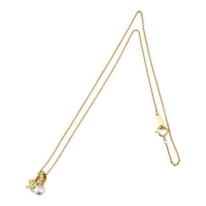 Mikimoto 18K yellow gold necklace featuring a flower design with pearl detail for ladies