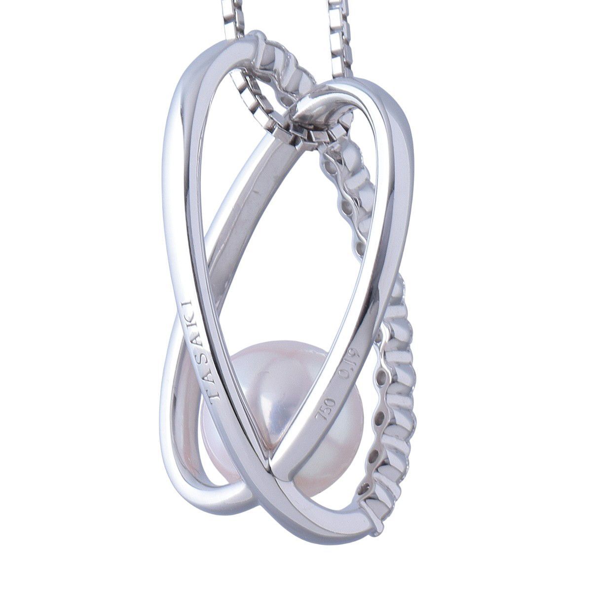 Tasaki Akoya pearl diamond necklace in 18K white gold with 7.9 mm pearl and 50 cm chain length