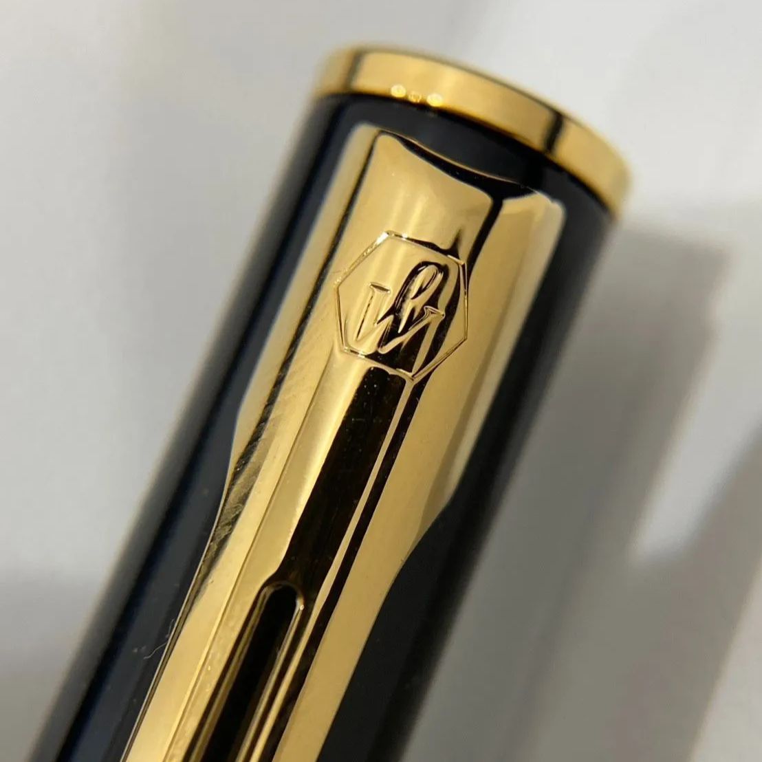 Waterman ballpoint pen in pristine condition shown with cap removed and writing tip visible