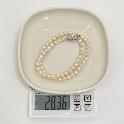 Mikimoto Akoya Pearl Silver Necklace model 24-2988 displayed with pearls and silver chain in jewelry box