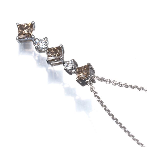 Mikimoto necklace featuring brown and clear diamonds in princess cut set in 18K white gold on a 40cm chain