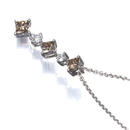Mikimoto necklace featuring brown and clear diamonds in princess cut set in 18K white gold on a 40cm chain