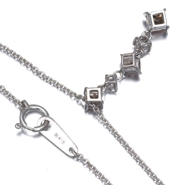 Mikimoto necklace featuring brown and clear diamonds in princess cut set in 18K white gold on a 40cm chain
