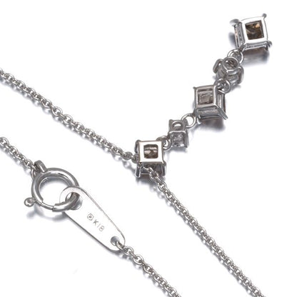 Mikimoto necklace featuring brown and clear diamonds in princess cut set in 18K white gold on a 40cm chain