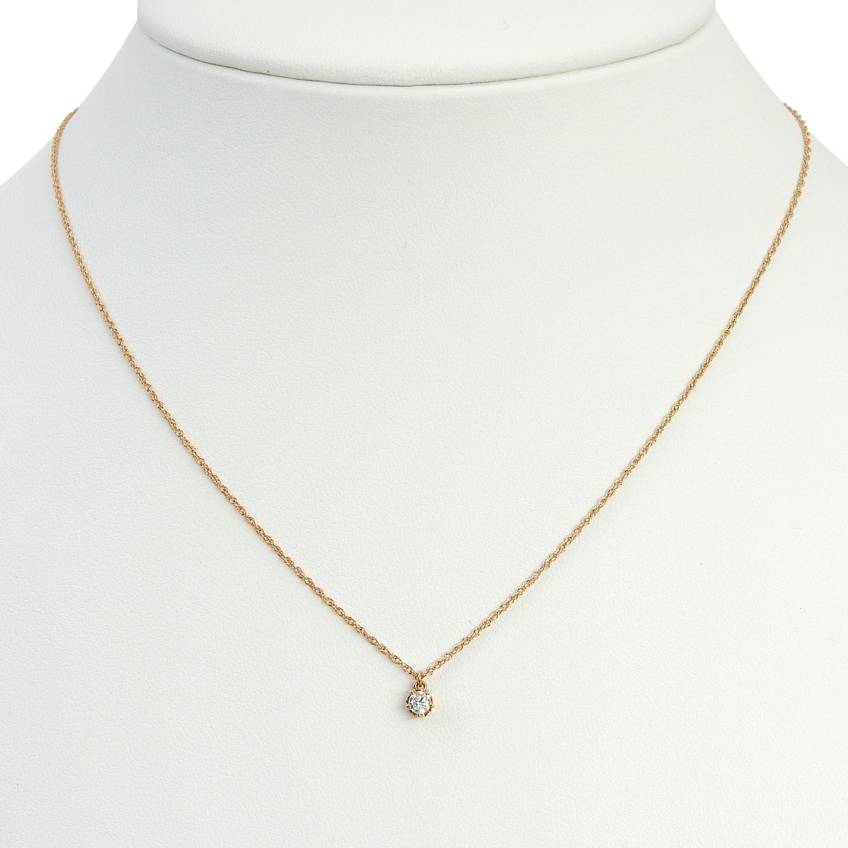 D0.1 Single Diamond Necklace in pink gold K18PG with 0.1ct diamond pendant and adjustable 36 to 40cm chain
