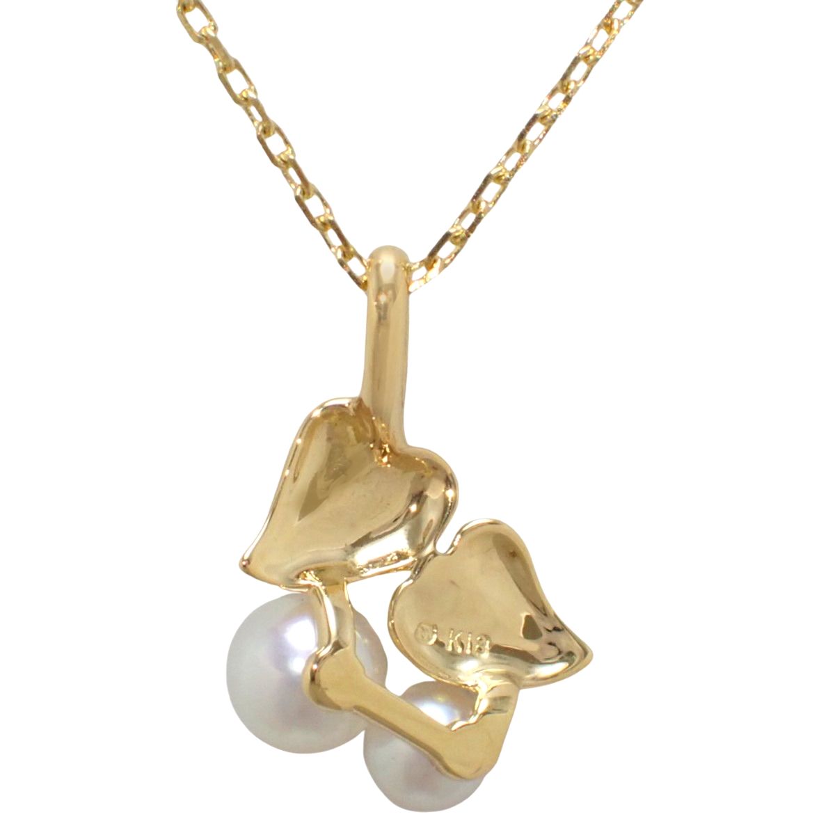 MIKIMOTO necklace with 2 pearls and leaf motif in yellow gold K18YG, 40 cm chain length