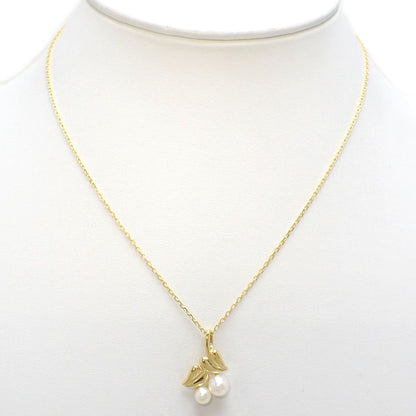 MIKIMOTO necklace with 2 pearls and leaf motif in yellow gold K18YG, 40 cm chain length
