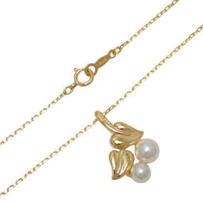 MIKIMOTO necklace with 2 pearls and leaf motif in yellow gold K18YG, 40 cm chain length