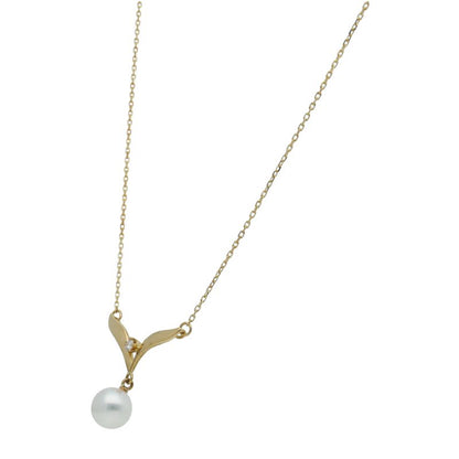 Mikimoto Pearl Diamond Necklace with about 7.0mm pearl and 42cm yellow gold chain