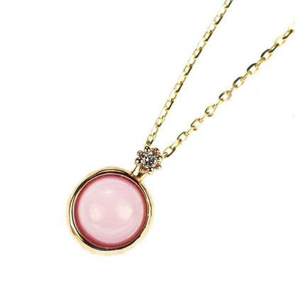 Agate K10YG bifoldstone quartz shell diamond pendant necklace with 40cm chain and 0.008ct diamond