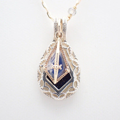 Agete two-way necklace with K10 silver, felspar, labradorite and purple goldstone on a white background