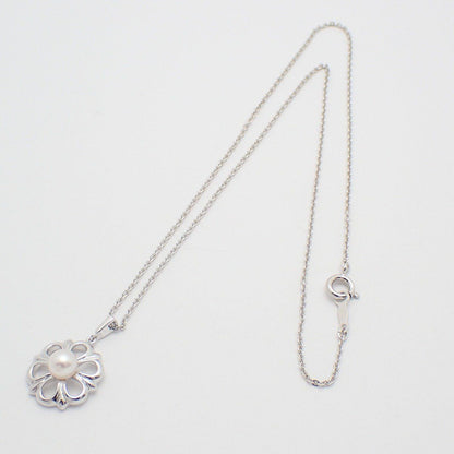 Mikimoto Flower Necklace featuring silver chain with delicate pearl flower pendant