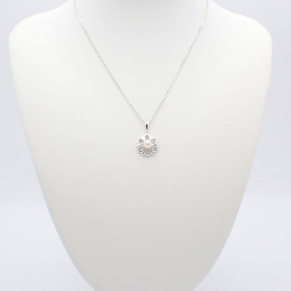 Mikimoto Flower Necklace featuring silver chain with delicate pearl flower pendant