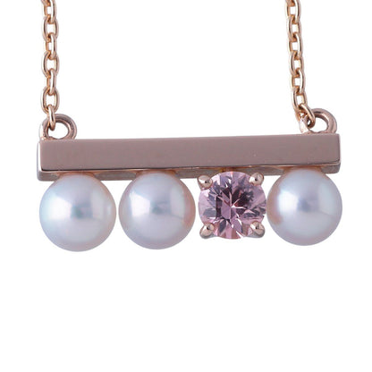 Tasaki Petit Balance Solo Necklace with 3 Akoya pearls and pink sapphire pendant on 45cm gold chain