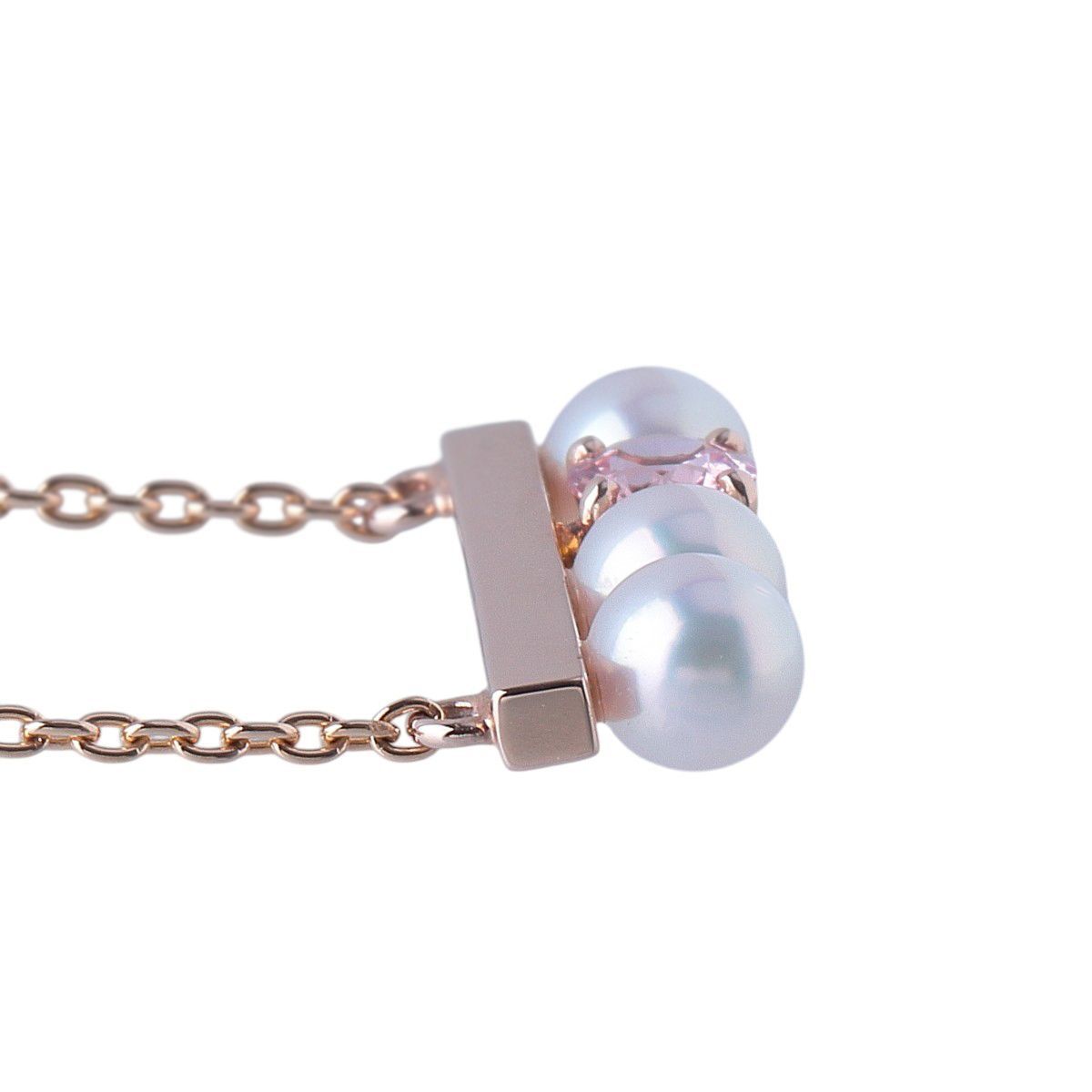 Tasaki Petit Balance Solo Necklace with 3 Akoya pearls and pink sapphire pendant on 45cm gold chain