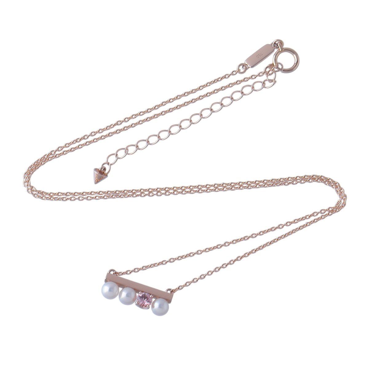 Tasaki Petit Balance Solo Necklace with 3 Akoya pearls and pink sapphire pendant on 45cm gold chain