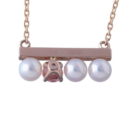 Tasaki Petit Balance Solo Necklace with 3 Akoya pearls and pink sapphire pendant on 45cm gold chain