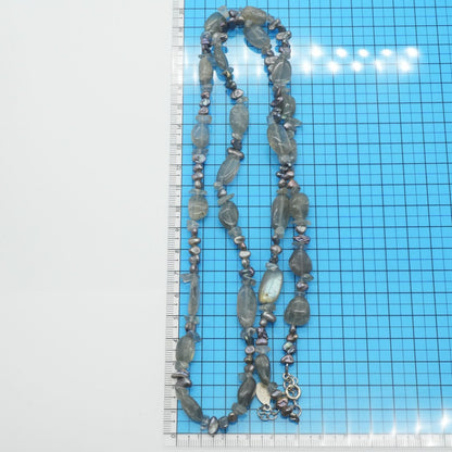 Agete long necklace made of silver with lapis lazuli and shell beads