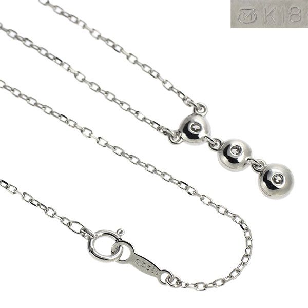 Mikimoto 18K white gold pendant necklace with three diamonds totaling 0.33 carats on a 40 cm chain