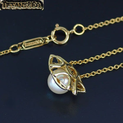 Tiffany K18YG yellow gold necklace with Akoya pearl pendant and 41 cm chain