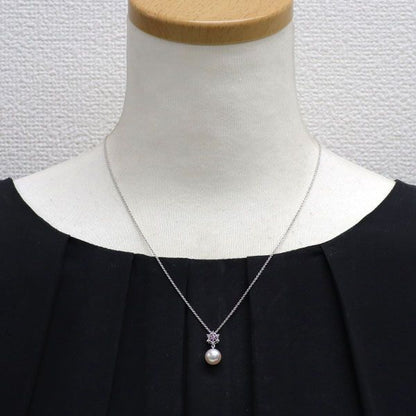 Mikimoto K18WG pendant necklace with 8.2mm Akoya pearl, pink sapphire, diamonds, and 45cm white gold chain