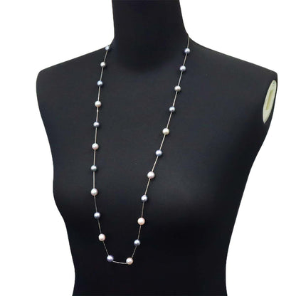 Tasaki Akoya Pearl 9.0-8.0mm white gold necklace 83cm adjustable slip chain