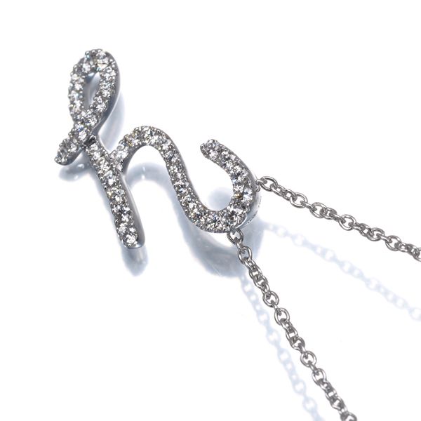 Mikimoto diamond initial Y necklace in 18k white gold with 42-50 cm chain and 18x10 mm pendant