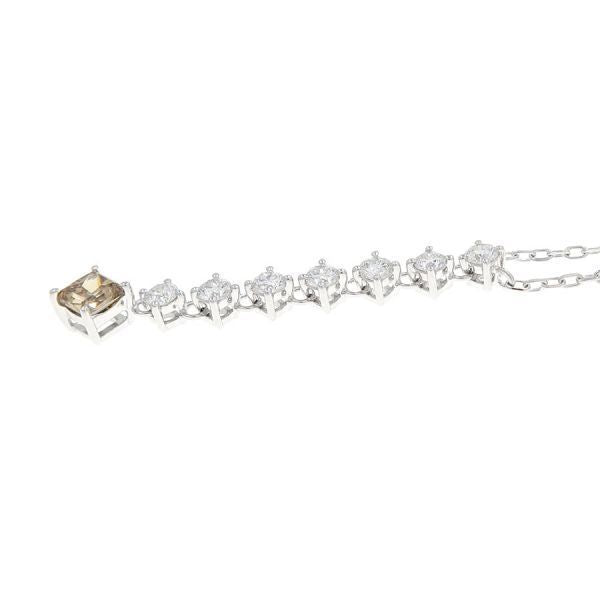 Mikimoto white gold diamond necklace with 7 round cut and 1 square cut diamonds, 40 cm length