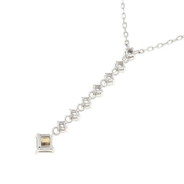 Mikimoto white gold diamond necklace with 7 round cut and 1 square cut diamonds, 40 cm length