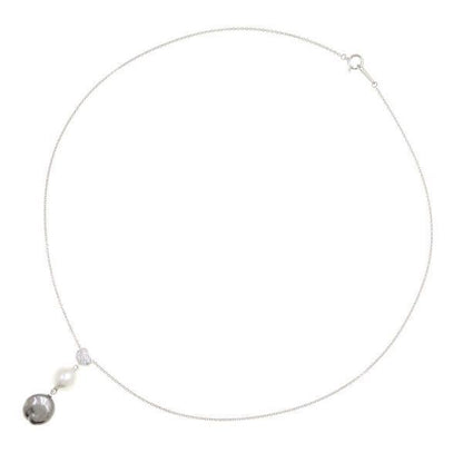 Mikimoto Baroque Pearl Necklace in white gold with white and kuro pearls featuring butterfly motif