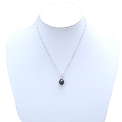 Mikimoto black cultured pearl diamond necklace 40cm with 10.2mm pearls in A Rank used condition