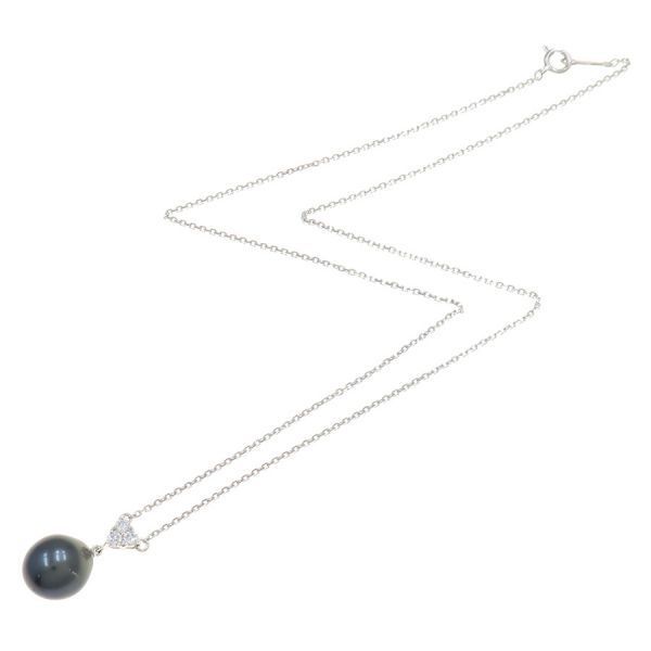 Mikimoto black cultured pearl diamond necklace 40cm with 10.2mm pearls in A Rank used condition