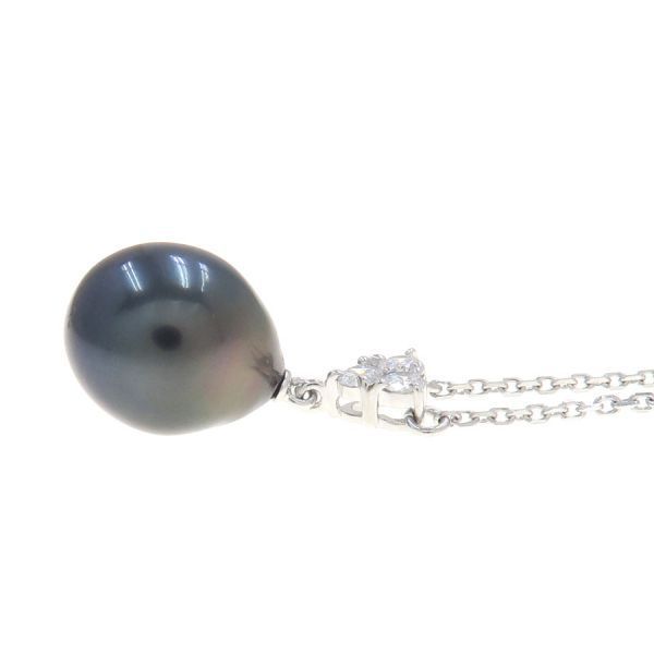 Mikimoto black cultured pearl diamond necklace 40cm with 10.2mm pearls in A Rank used condition