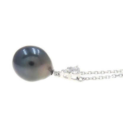 Mikimoto black cultured pearl diamond necklace 40cm with 10.2mm pearls in A Rank used condition