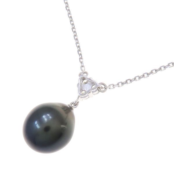 Mikimoto black cultured pearl diamond necklace 40cm with 10.2mm pearls in A Rank used condition