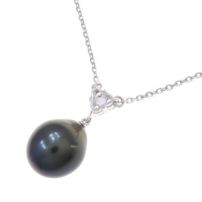 Mikimoto black cultured pearl diamond necklace 40cm with 10.2mm pearls in A Rank used condition