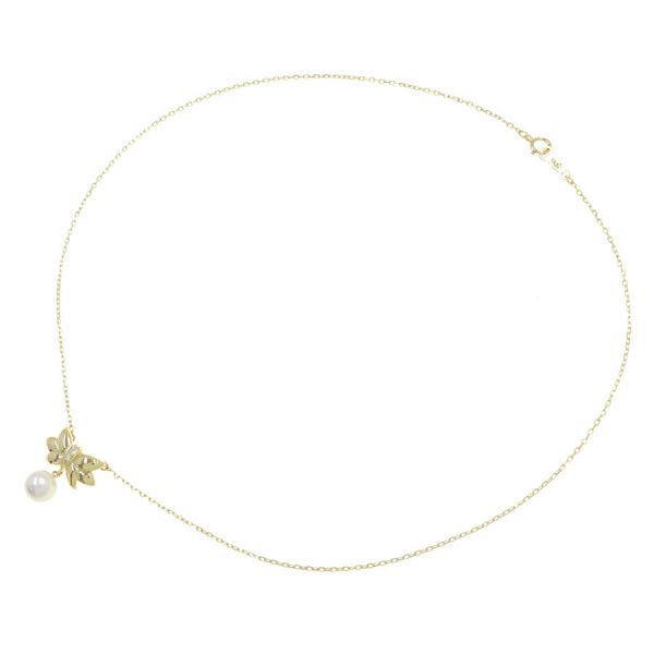 Mikimoto Akoya pearl diamond necklace in yellow gold with 7.0mm pearl, 39cm length, displayed on white background