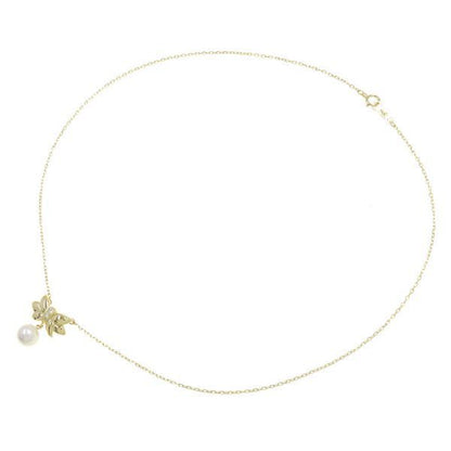 Mikimoto Akoya pearl diamond necklace in yellow gold with 7.0mm pearl, 39cm length, displayed on white background