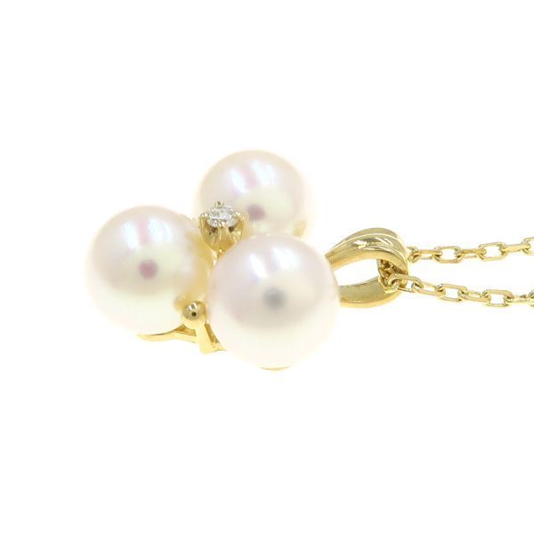 Mikimoto Akoya pearl and diamond necklace 40cm yellow gold with clasp and round pearls
