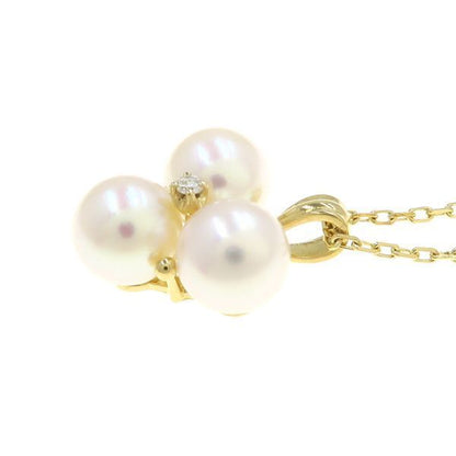 Mikimoto Akoya pearl and diamond necklace 40cm yellow gold with clasp and round pearls