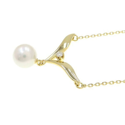 Mikimoto Acoya pearl diamond necklace with 7mm pearls and diamond pendant measuring 19.3mm by 20.5mm